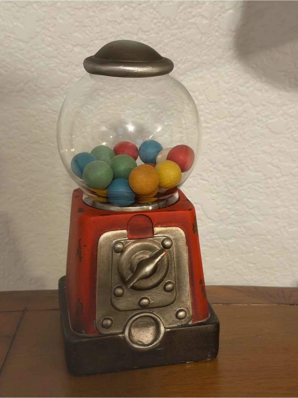 Retro Red Mini Gumball Machine Decor with Colorful Wooden Balls